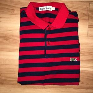 Red and black Lacoste collared short sleeve shirt